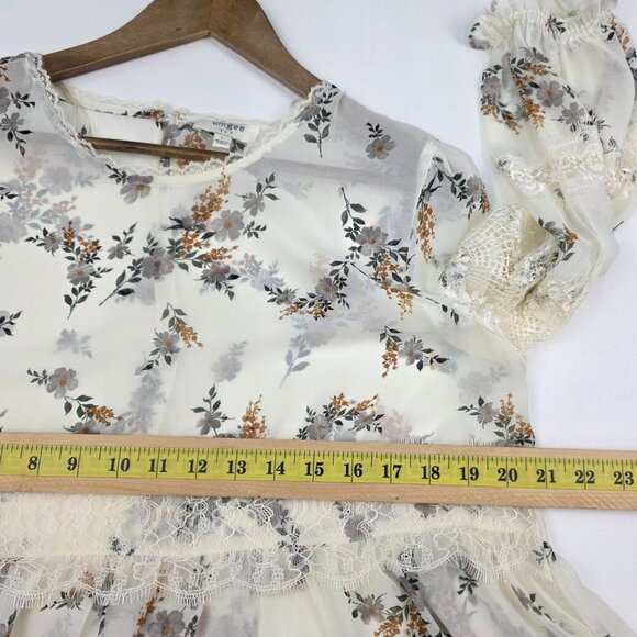 Umgee Womens Sheer Floral Peasant Blouse Top Lace Trim Size L Cream Boho Style - Picture 13 of 15